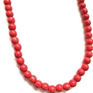 Vintage Red Howlite Necklace 20" 8mm Hand Knotted Beads Spiritual‎ Energy Boho